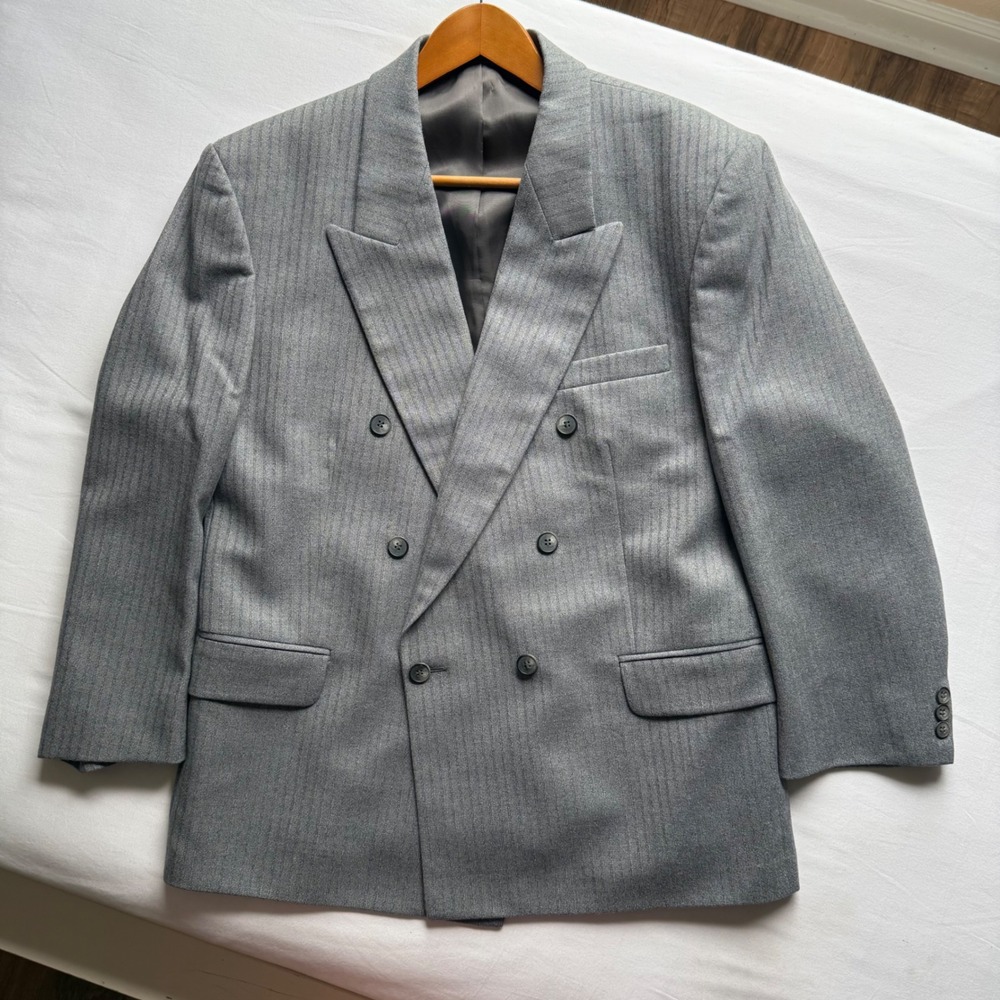 Alexandre of England Mens Grey Pinstripe Double Breasted Blazer Made in England